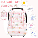 Pea Pod Car Seat Cover Baby, Infant Car Seat Canopy Covers for Newborn with 2 Layers Windows of Breathable Mesh Fabric, Lightweight Polyester/Soft Minky Dot Backing (Floral & Rainbow) by TinyTreasures Baby Boutique