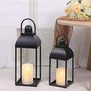 Lanterns Decorative Outdoor Indoor, Black Metal Outdoor Lanterns, 17'' 13'' Set of 2 Modern Farmhouse Candle Lantern Halloween Lanterns Centerpieces for Home, Wedding, Patio, Porch, Mantel by CozyNest Decor