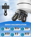 Compound Binocular Microscope for Kids & Students, 40X-2000X Magnification, Microscope Kit with Slides & Specimens, Lab Equipment for School Biology Class & Home Science Experiments by TinyTreasures Baby Boutique