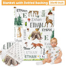 Custom Crib Bedding Set - Woodland Animals Design Personalized Name Baby Nursery Bed 3 Pcs Set - Chic Soft Blanket with Dotted Backing, Sheet, Pillowcase for Newborn Girls Boys Gifts Color13 by TinyTreasures Baby Boutique