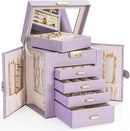 AKOZLIN 5-Tier Jewelry Box Leather Jewelry Storage Organizer with 4 Drawers Lockable for Women Girls Ring Necklace Earring Bracelet Watches Holder with Mirror Purple by TinyTreasures Baby Boutique