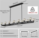 72 Inch Black Rectangle Wagon Wheel Chandeliers, Chandelier for Dining Room Over Table, Modern Crystal Long Chandelier for High Ceiling, Farmhouse Large Linear Chandeliers for Kitchen Island by CozyNest Decor
