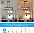 XINGQI Rectangle Chandeliers 31.5" Farmhouse Kitchen Island Lighting Fixture Over Table Modern Vintage Linear Hanging 4-Light for Dining Room Living Room Black Wood Grain Finish with Glass Lampshade by CozyNest Decor
