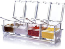 ME.FAN Clear Seasoning Rack Spice Pots - 4 Piece Acrylic Seasoning Box - Storage Container Condiment Jars - Cruet with Cover and Spoon by CozyNest Decor