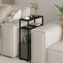 Narrow Side Table, Slim End Tables with Fabric Basket, Skinny Table for Small Spaces, Thin Bedside Table for Living Room, Bedroom (1, Ebony Black + Slate Gray) by CozyNest Decor