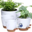 Uneed Indoor Self Watering Planters with Drainage Holes and Saucers, 7/6.5/6/5.5/5 Inch-5 Pots,for Indoor Plants, Herbs, Succulents (White) by CozyNest Decor