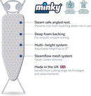 Minky Homecare Classic 4-Leg Ironing Board with Iron Rest - Freestanding Full Size Iron Board for Clothes Pressing with 43" x 14" Surface - Grey Honeycomb by CozyNest Decor