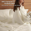 PHF 100% Cotton Waffle Weave Blanket Queen Size, Soft Lightweight Breathable Cozy Summer Blankets for Bed, Luxury Aesthetic Woven Bedding for Home Decor, 90"x90", Cannoli Cream by CozyNest Decor