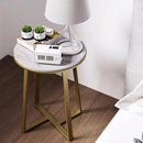 Round End Tables, Small Side Table White Marble Texture MDF Top,Metal Frame Gold Color, Tall End Table for Bed Room,Coffee Tea End Table for Living Room (White Marble+Gold) by CozyNest Decor