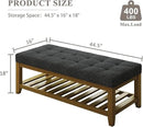 Large Rectangular Upholstered Ottoman Bench, Linen Tufted Footrest Ottoman with Solid Wood Shelf Storage Coffee Table for Bedroom Living Room, Dark Gary by CozyNest Decor