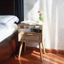MaxSmeo Modern Nightstand Rattan Side End Table with Storage, for Living Room, Bedroom and Small Spaces, Accent Bedside Farmhouse Tables with Solid Wood Legs, Easy Assembly (Natural Walnut) by CozyNest Decor