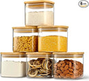 22oz Airtight Square Spice Containers with Bamboo Lid Set of 6 (650ml) Kitchen Pantry Organization Jar Stackable Spice Jar, for Sugar, Tea, Cookies and Coffee beans (‎with Black Lable) by CozyNest Decor