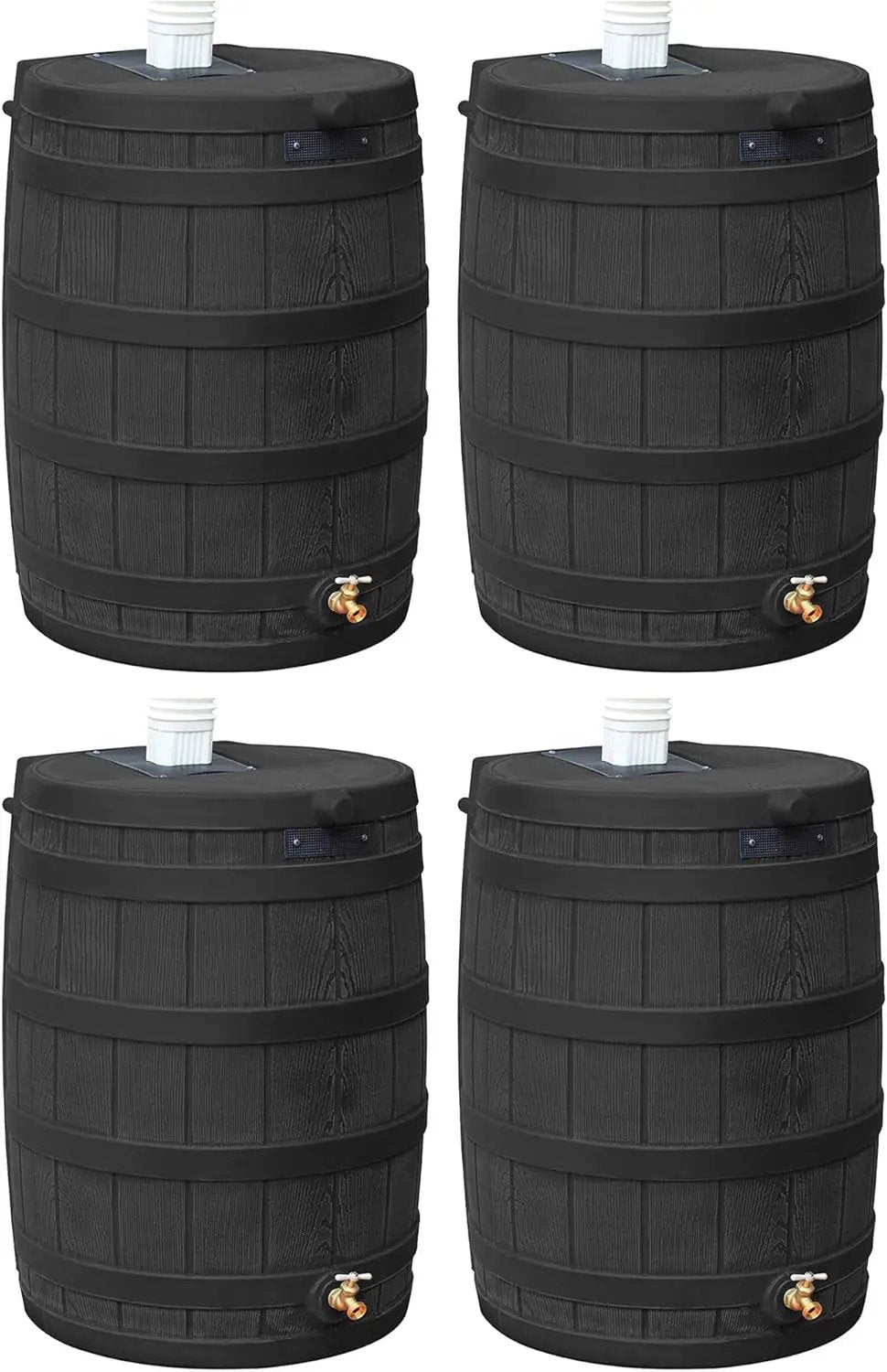 Good Ideas Rain Wizard 50 Gallon Plastic Outdoor Home Rain Barrel Water Storage Collector with Brass Spigot and Flat Back Design, Black (4 Pack)