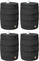 Good Ideas Rain Wizard 50 Gallon Plastic Outdoor Home Rain Barrel Water Storage Collector with Brass Spigot and Flat Back Design, Black (4 Pack) by GreenHaven Gardens