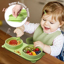 Silicone Foldable Novelty Dinner Plates,Suction Plates for Baby Travel Essential with Forks and Spoons,Microwave & Dishwasher Safe,Green by TinyTreasures Baby Boutique