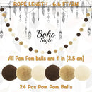 Jishi Pom Pom Garland Boho Party Decorations, 3-Pack Brown Khaki Beige Felt Ball Garland Cute Pastel Rainbow Pompom Strings, Christmas Birthday Wedding Rustic Boho Home Decor Supplies, Xmas Tree Decor by CozyNest Decor