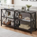 LVB Rustic Console Table, Industrial Modern Sofa Table Behind Couch, Long Metal Wood Entryway Table with Storage Shelf, Farmhouse Foyer Hallway Table for Home Living Room Bedroom, Dark Gray Oak, 63 in by CozyNest Decor