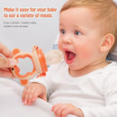 Baby Fresh Fruit Feeder Pacifier, 2 Pack HAOBAOBEI Baby Teether for Chewing, Freezable Infant Teething Toy, Teething Relief, Food Feeder with 4 Silicone Pouch, BPA Free - Monkey (Orange & Blue) by TinyTreasures Baby Boutique