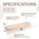 Homeforia 30 inch Wood Floating Shelves, High End Solid Natural Wood 30inch Floating Shelf for Wall, Unfinished Wooden 30 inches Floating Shelves, Heavy Duty Bracket, 30 X 6.5 X 1.75 in, Set of 2 by CozyNest Decor