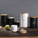 Yangbaga Black Canisters Sets for Kitchen-Set of 3 Coffee Canisters for Countertop with Airtight Wood Lids/Spoons/Stickers, Ceramic Food Storage Containers for Large Suger,Coffee,Tea (42/30/9OZ) by CozyNest Decor
