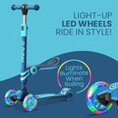 Blue 3 Wheel Scooter with Seat for Kids – Light-Up LED Wheels, Adjustable Handlebar and Seat, Smooth PU Wheels, Wide Anti-Slip Deck, Rear Foot Brake – Toddler Outdoor Toys for Ages 2+ by TinyTreasures Baby Boutique