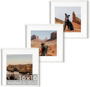 HAUS AND HUES Solid Oak Wood 16â€x16â€ Picture Frames Matted to 12â€x12â€ Set of 3-16x16 Square White-Poster Frames, Square Frames 16x16 for-Wall, White Wood Picture Frames, 16 x 16 Matted White Frames by CozyNest Decor