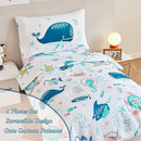 PERFEMET 4 Pcs Toddler Bedding Set Ocean Themed Toddler Comforter for Girl Soft Reversible Under Sea Animals White Toddler Bed in A Bag for Boys Girls(White, Whales) by TinyTreasures Baby Boutique