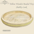 Round Wood Serving Tray with Beads, Yellow Washed Wooden Decorative Tray for Entertaining, Decoration, and Gifting by CozyNest Decor