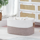 COMFY-HOMI Large Laundry for Organizing|Rectangle Cotton Rope Storage with Handles|Blanket for Living Room|Woven Laundry for Towels, Toys, Clothes-22x15x12”-White/Brown by TinyTreasures Baby Boutique