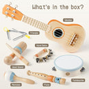 Kids Guitar Set - 7 in 1 Musical Instruments for Toddlers 2-4, Wooden Musical Toys for 2 3 4 Year Old Boy & Girls Birthday Gifts, Band Sets with Ukulele/Flute/Tambourine/Maracas Toys for Kids 3-5 by TinyTreasures Baby Boutique