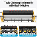 CCCEI Yellow Power Tool Organizer Wall Mount, Large Tools and Battery Storage Rack Charging Station Individual Switches. Drills Holder, Garage Utility Shelves with 6FT Power Strip. Gift for Men. by GreenHaven Gardens