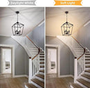 4 Light Chandelier, Industrial Ceiling Light Black Lantern Light Fixtures with Farmhouse Metal Cage Adjustable Height Rustic Geometric Hanging Light E12 Base for Kitchen Island, Entryway, Indoor by CozyNest Decor