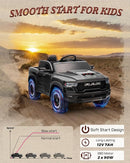 12V Licensed Ram 1500 Ride on Toy for Kids, Toddler Ride on Pickup Truck with Parent Remote Control, Electric Car for Kids with Truck Bed Storage, 3 Point Safety Belt (Black) by TinyTreasures Baby Boutique
