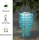 Hanging Solar Lantern Outdoor, 2 Tiers 21” Solar Blue Acrylic Beaded Chandelier with Cool White LED S Hooks for Garden Yard Patio Gazebo Outside Decor by CozyNest Decor