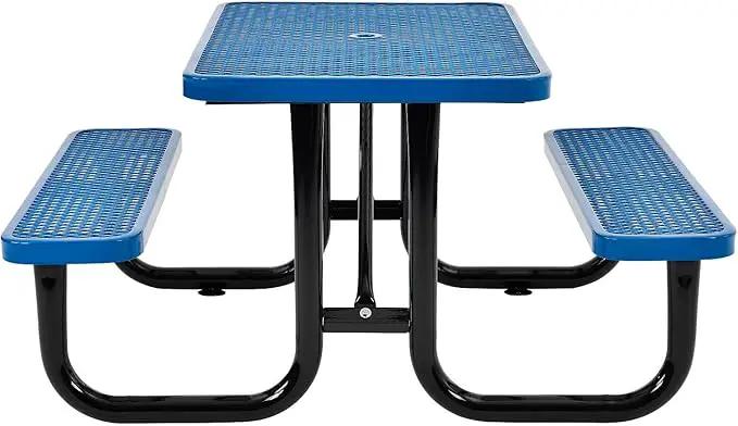 Global Industrial 4' Rectangular Expanded Metal Picnic Table, 48" L x 62" W,Blue, photo 4 of 10