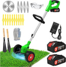 Electric Weed Wacker Eater Cordless Battery Powered, Weed Trimmer 21V Lightweight No-String with 2 Battery Operated & Wheels, 3 in 1 Stringless Grass Trimmer/Edger/Brush Cutter for Garden Yard Lawn by GreenHaven Gardens