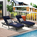 Outdoor Wicker Long Reclining Chair Set of 2 with Cushions, Wicker Reclining Lounge Chair Lawn Sunbathing Chairs Recliner up to 150° Beach Poolside Garden