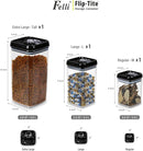 Felli Flip Tite Storage Container with Lid 6" XL Air Tight Ring Lock Top, Clear Acrylic Canister Set for Kitchen, Pet Cat Dog Food Treats, 5 lb Flour Sugar Pantry Organizer (Nest-L, Black) by TinyTreasures Baby Boutique