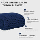 L'AGRATY Chunky Knit Blanket Throw: 80''x90'' Chenille Chunky Knitted Throw Blanket for Bed Couch - Handmade Thick Big Cable Knit Blanket - Large Chunky Crochet Blanket for Home Decor(Navy Blue) by CozyNest Decor