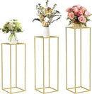 chamvis Gold Metal Plant Stand, 3 Pcs Tall Cylinder Pedestal Stands for Parties and Weddings, Gold Square Cylinder Tables for Living Room and Patio Decor by GreenHaven Gardens