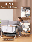 Baby Bassinet Bedside Sleeper - 3 in 1 Bassinets with Waterproof Sheets, Soft Mattress and Breathable Mesh, Adjustable Height Bedside Bassinet for Baby with Wheels, Storage Basket, Gray by TinyTreasures Baby Boutique