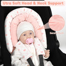 Infant Car Seat Insert, HNHUAMING Baby Car Seat Head & Body Support with 2 Strap Pads, Ultra Soft Newborn Preemie Carseat Insert Cushion for Girls Boys, Fits Car Seat, Stroller, Swing, Bouncer, Pink by TinyTreasures Baby Boutique