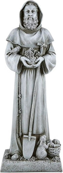 Garden Statue - Stone-Resin Saint Fiacre Indoor/Outdoor Catholic Sculpture, 24" Tall by GreenHaven Gardens