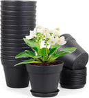 6 inch Nursery Pots, Seedling Pots, 16 Pack Plant Pots for Indoor Outdoor Plants, Flower Pots with Drainage Holes and Saucers, Decorative Plastic Planters for Home Small Plants, Black by GreenHaven Gardens