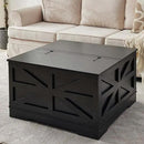 Black Coffee Table with Storage, Cocktail Table with Hinged Lift Top, Farmhouse Square Wood Center Table with Large Hidden Storage Compartment for Living Room, Square Coffee Table, Metal Edges Decor by CozyNest Decor