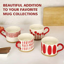 Koja Hand Painted 15 oz. Porcelain Ceramic Mugs Set. Service for 4. (Hand Painted - Red) by CozyNest Decor