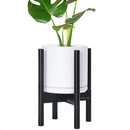 D'vine Dev Ceramic Planter with Ebony Stand - 8 Inch Modern Round Flower Pot with Wood Planter Holder, White, 55-B-M-1 by CozyNest Decor
