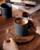 famiware Coffee Mug Set for 6, Star 12 oz Catering Mugs Cup Set with Handle for Coffee, Tea, Cocoa, Milk - Ceramic Stoneware Drinkware Set, Matte Dark Charcoal by CozyNest Decor