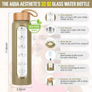 Aqulea Glass Water Bottles with Silicone Sleeve - BPA Free Reusable Wide Mouth Glass Motivational Water Bottles with Fruit Infuser – Leak Proof Borosilicate Water Bottle with Time Marker by CozyNest Decor