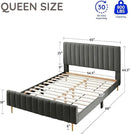 Livinia Queen Size Elton Velvet Platform Bed, Upholstered Bed Frame with Vertical Channel Tufted Headboard Footboard, Strong Wood Slats, No Box Spring Needed, Gray (Queen) by CozyNest Decor